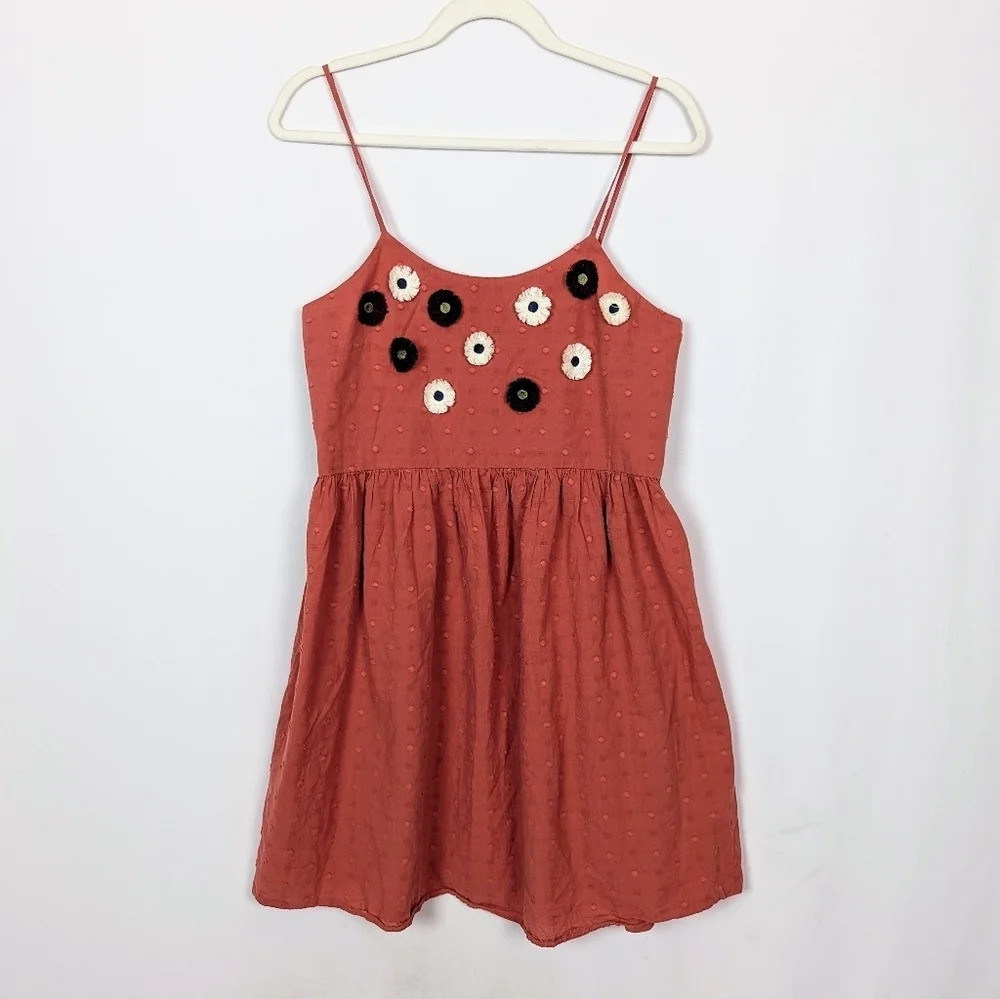 MADEWELL S Embroidered Sunflower Cami Mini Sun Dress Polkadot 3D Flowers Boho